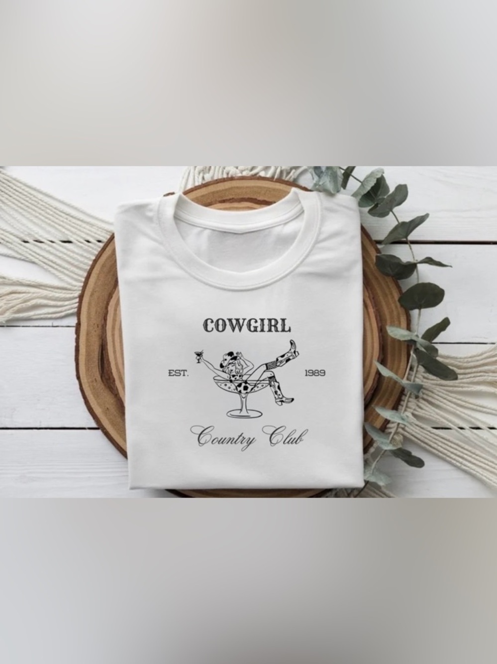 Cowgirl Country Club Graphic Shirt Western Women Tee Trendy White Top Cute